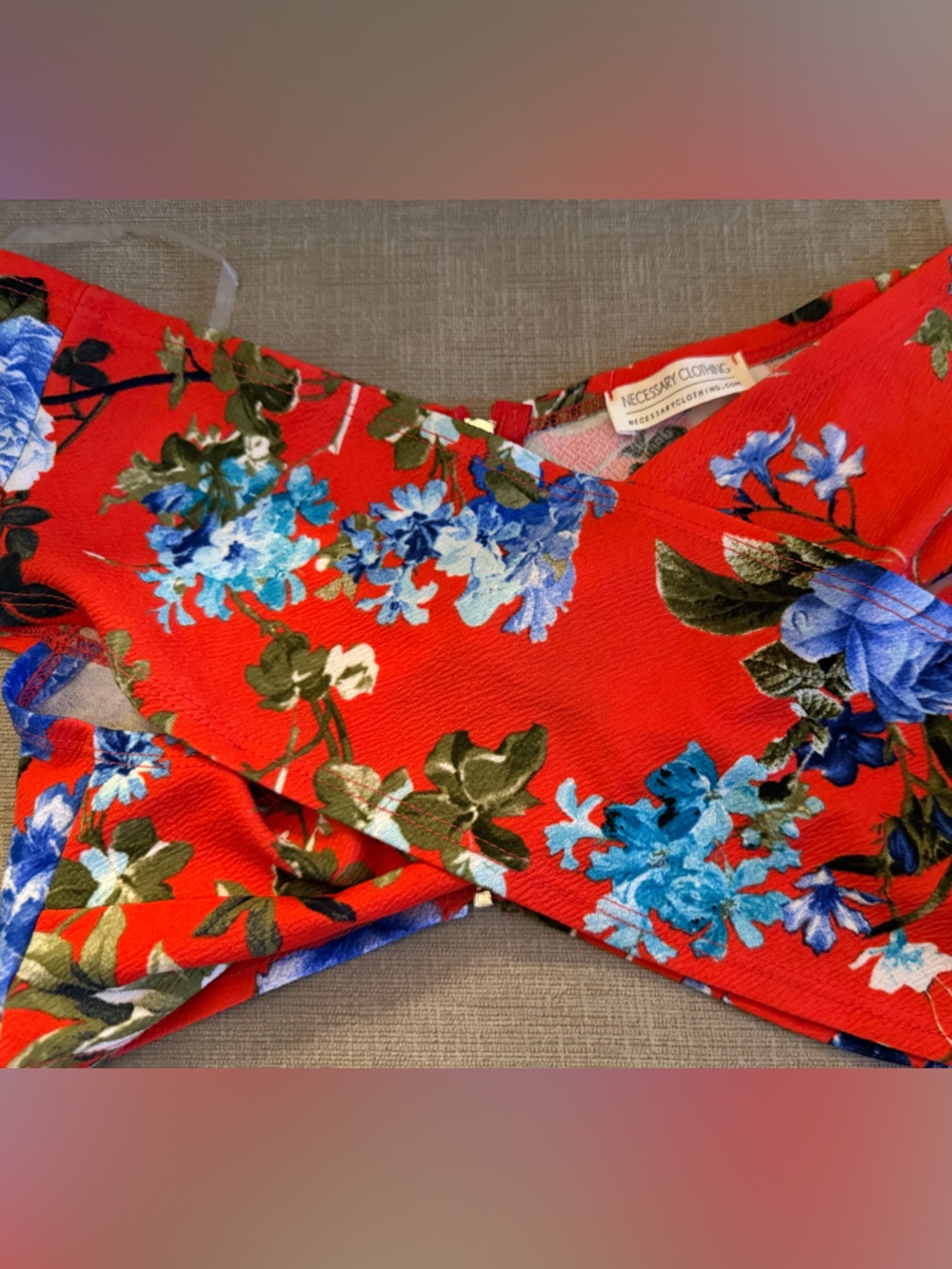 Necessary Clothing Red Floral top with Blue & Green Bloom Print
